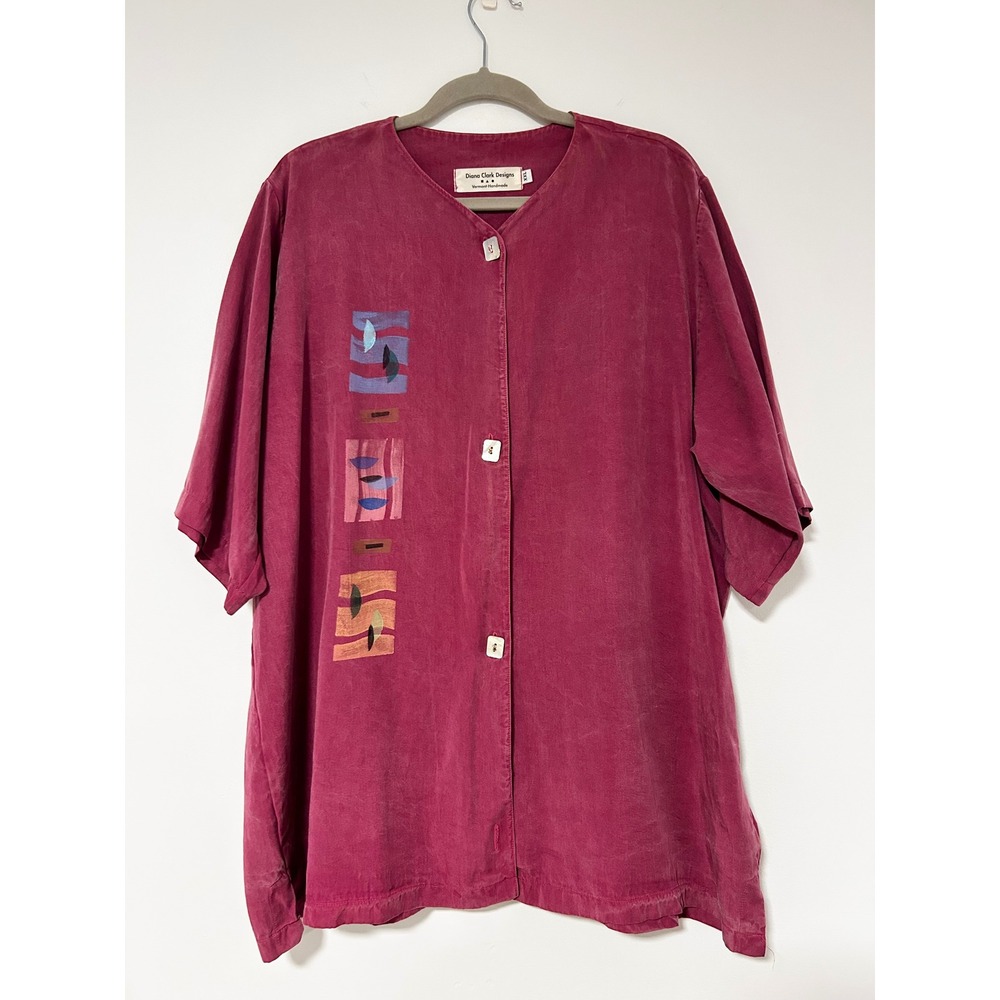 Diana Clark Designs Vermont Handmade Art to Wear Silk Top Berry XXL Hand Painted